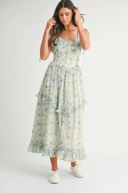 Floral Printed Shoulder Strap Midi Dress – outfit idea for women | Ro + Ivy