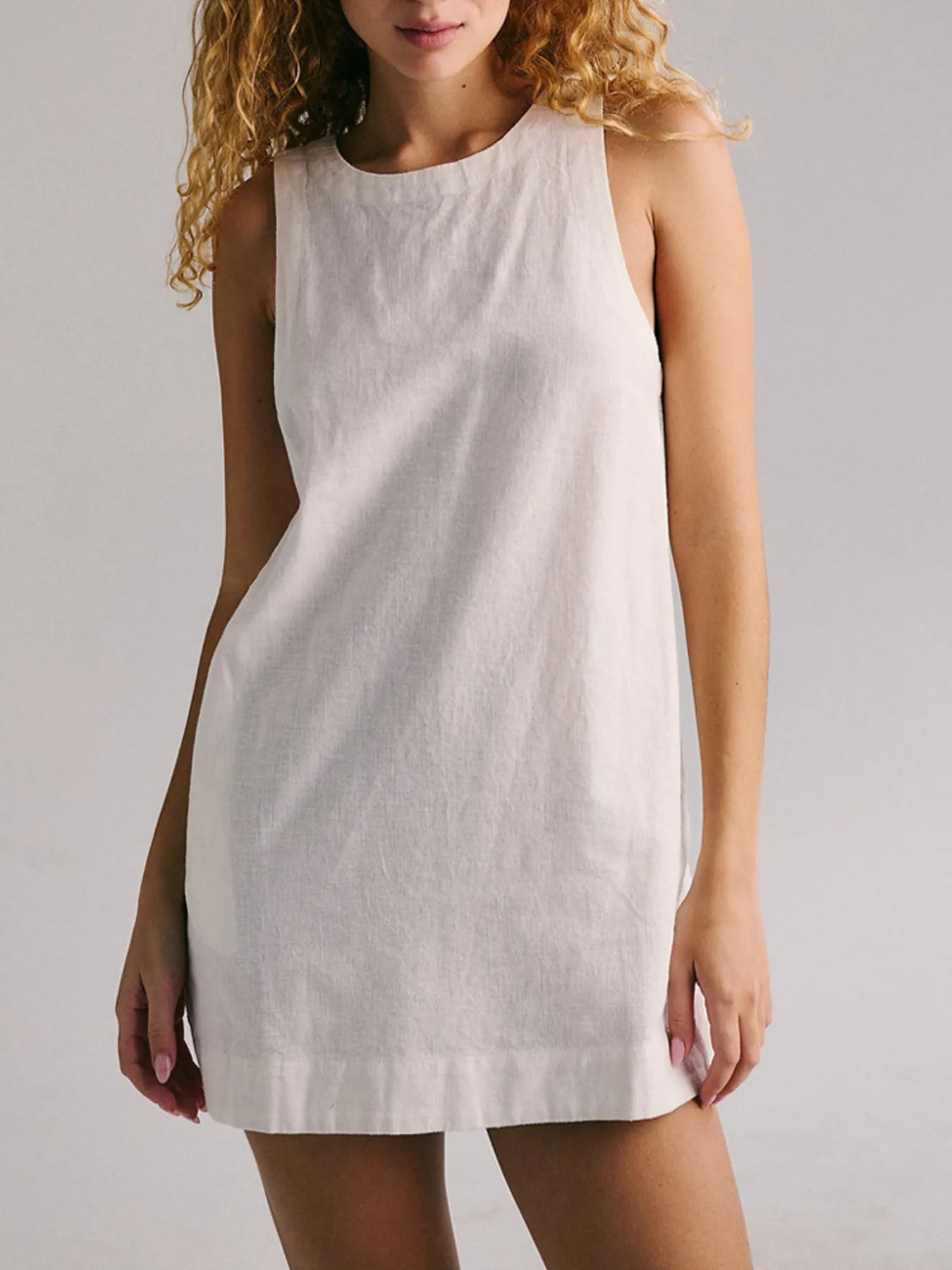 Backless Sleeveless Denim Mini Dress - White Mini Dresses