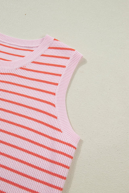 Lightweight Striped Knit Sleeveless Tank Sweater Vest — Breathable Casual Everyday Style - Sweater Vests