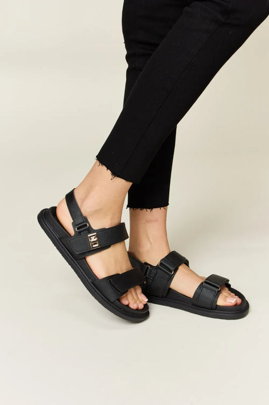 Velcro Double Strap Slingback Sandals - Black Sandals
