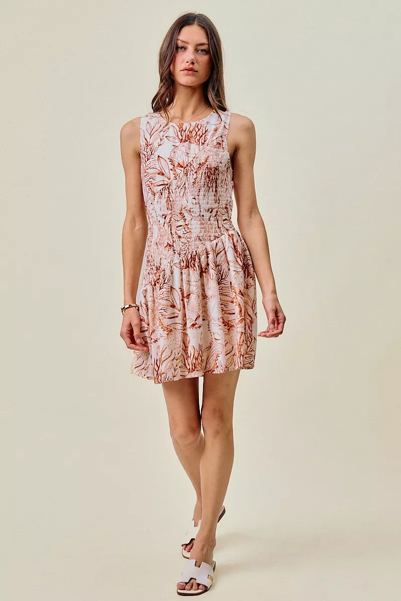 Women's Shell Print Smocked Fit and Flare Mini Dress - Mini Dresses