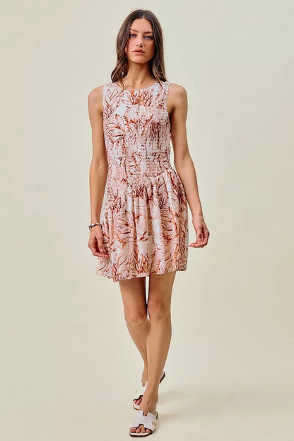 Women's Shell Print Smocked Fit and Flare Mini Dress - Mini Dresses