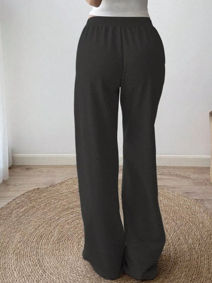 Drawstring Pocketed Wide Leg Sweatpants