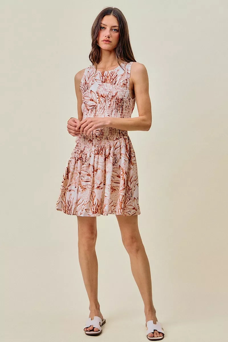Women's Shell Print Smocked Fit and Flare Mini Dress - Mini Dresses