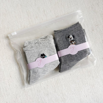 Set of 2 Cat And Dog Design Crew Socks | Trendy Socks Outfit Idea for Women by Ro + Ivy | Elevated Basics, Modern Comfort & Style