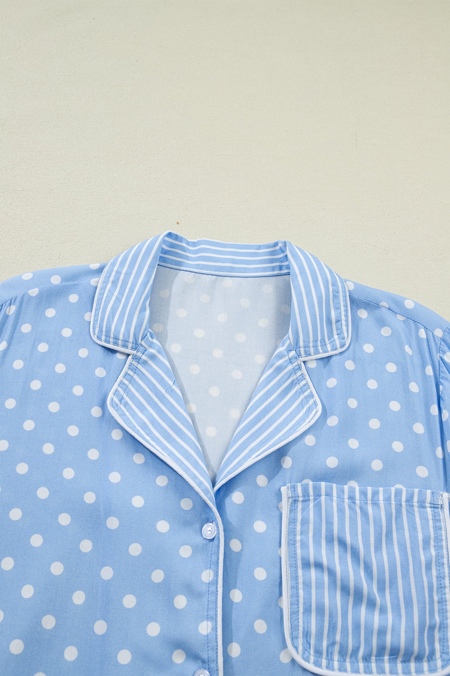 Polka Dot Striped Edge Short Sleeve Pajama Set — Cozy Playful Sleepwear Style - Loungewear & Sleepwear/Sleepwear