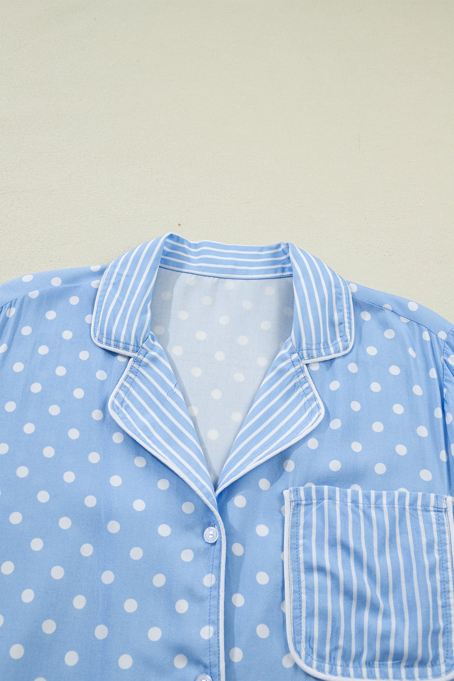 Polka Dot Striped Edge Short Sleeve Pajama Set — Cozy Playful Sleepwear Style - Loungewear & Sleepwear/Sleepwear