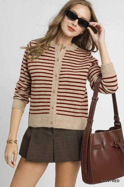 Striped Button-Up Knit Cardigan | Trendy Cardigans Outfit Idea for Women by Ro + Ivy | Elevated Basics, Modern Comfort & Style