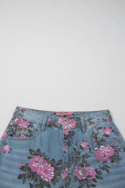 Vintage Floral Print Light Wash Bootcut Jeans — Feminine Flattering Everyday Style - Jeans