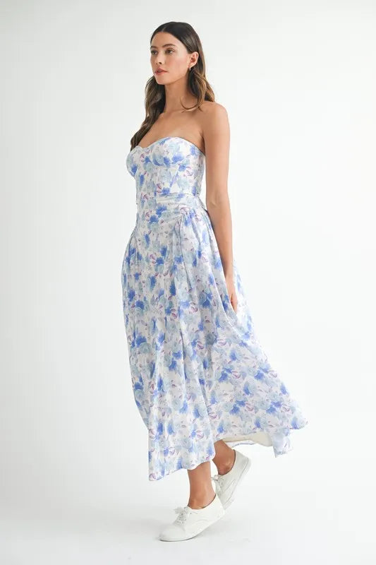 Sweetheart Neckline Floral Printed Midi Dress – outfit idea for women | Ro + Ivy