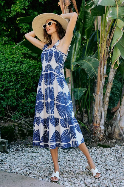 Women's Abstract Print Smocked Tiered Midi Dress - Midi Dresses