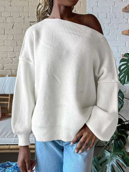Women's One Shoulder Ribbed Knit Sweater - Sweaters