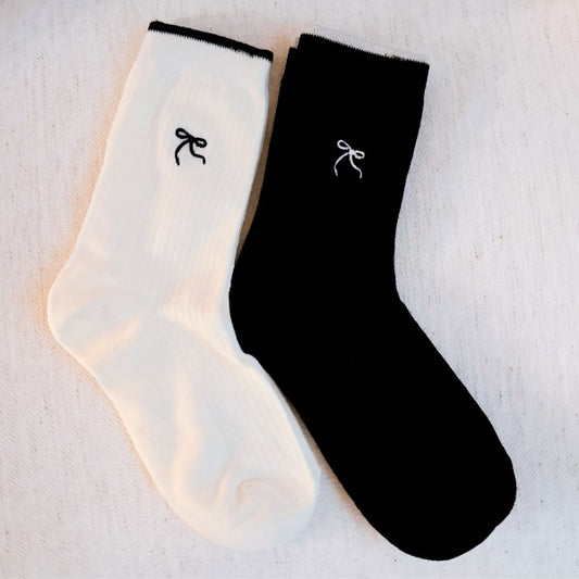 As Shown One Size Embroidered Simple Bow Socks Set Of 2 | Trendy Socks Outfit Idea for Women by Ro + Ivy | Elevated Basics, Modern Comfort & Style