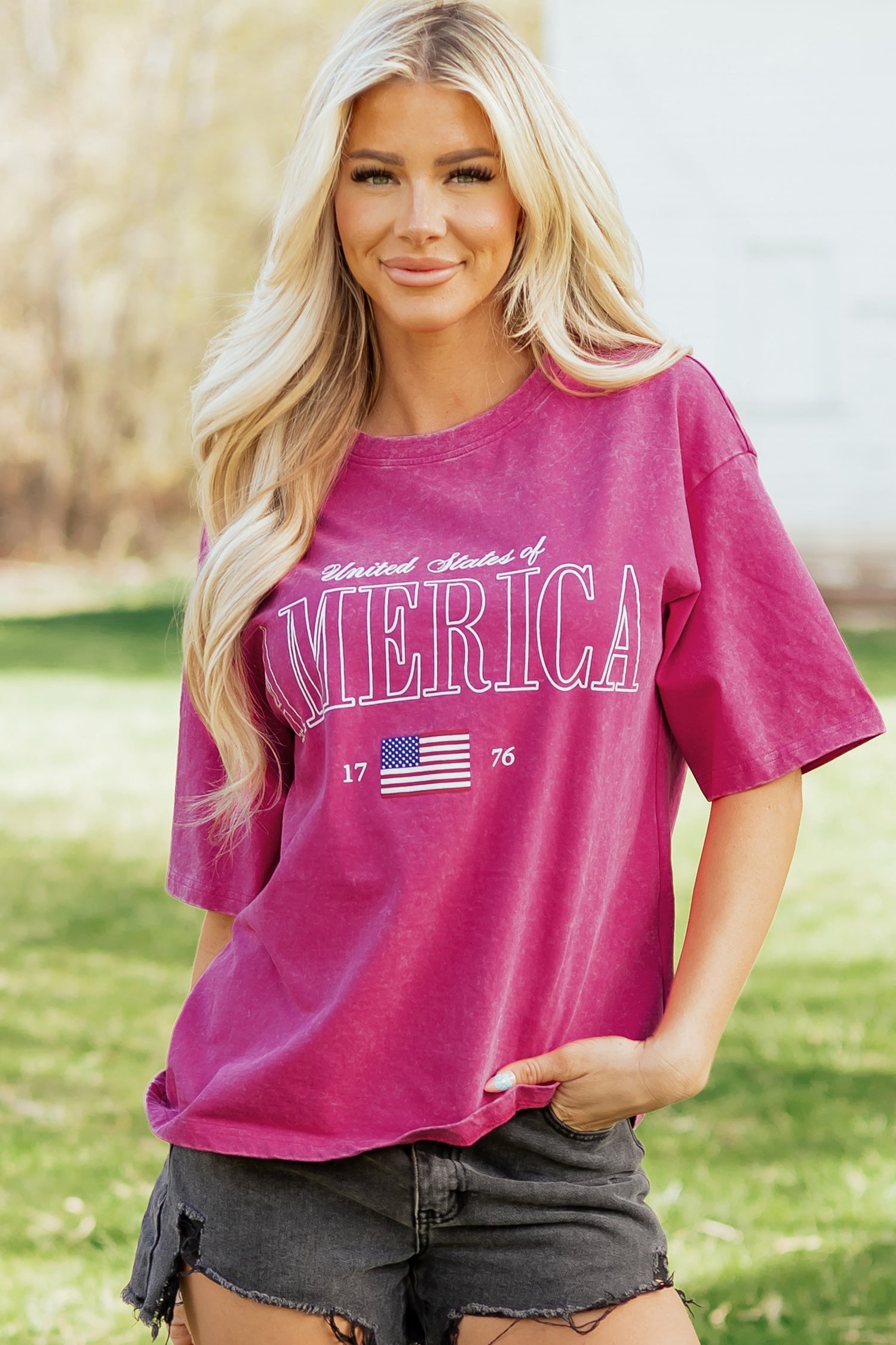 Patriotic Mineral Wash Graphic Cotton Tee — Festive Soft Relaxed Everyday Style - Tops & Tees