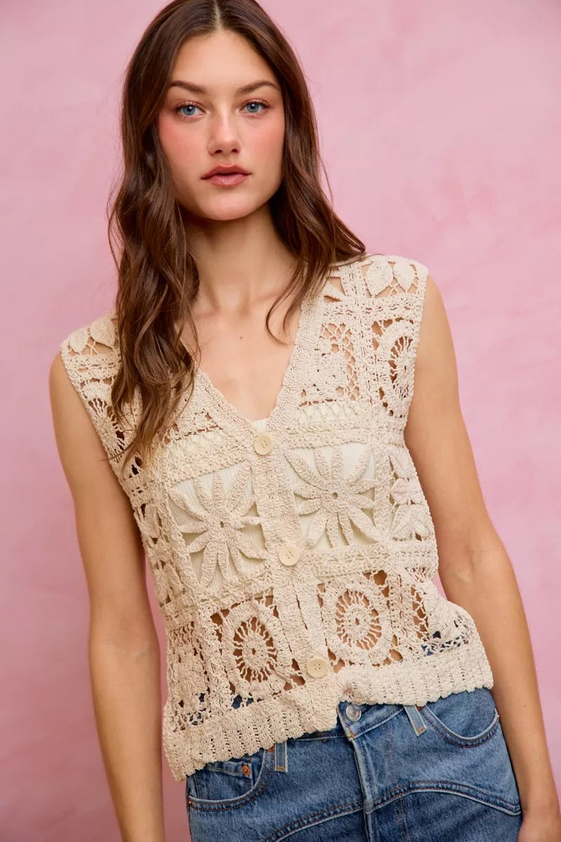 Women's Crochet Sleeveless Vest Top - Knit Vests