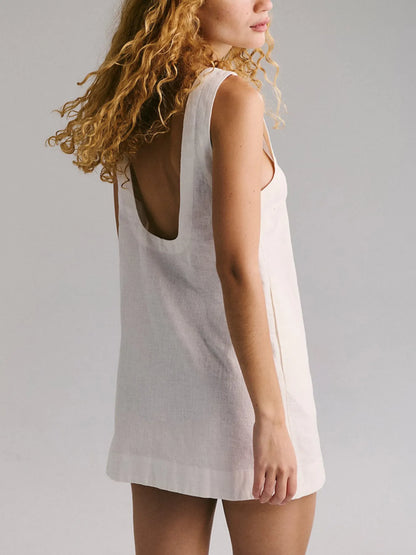 Backless Sleeveless Denim Mini Dress - Mini Dresses