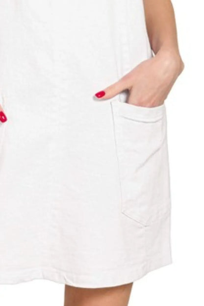 Washed Adjustable Strap Denim Overall Dress in White – outfit idea for women | Ro + Ivy