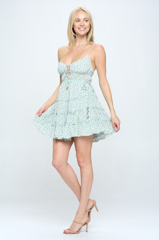 Floral Ruffle Cami Mini Fit-and-Flare Dress – outfit idea for women | Ro + Ivy