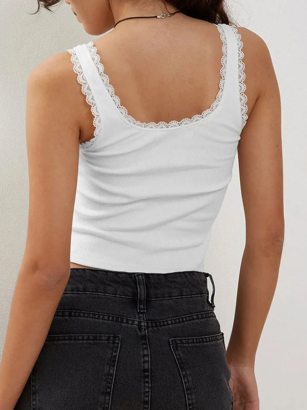 Lace Detail Square Neck Tank Top