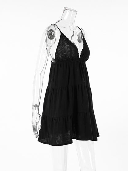 V-Neck Tiered Mini Dress - Mini Dresses