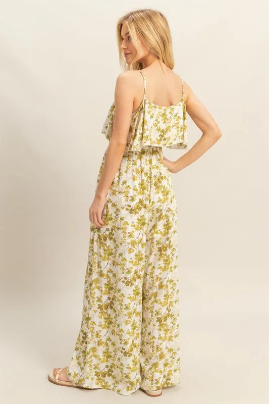 Floral Print Spaghetti Strap Wide Leg Jumpsuit – outfit idea for women | Ro + Ivy