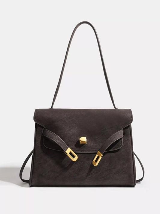 Women's Buckle Closure Faux Leather Shoulder Bag Coffee One Size