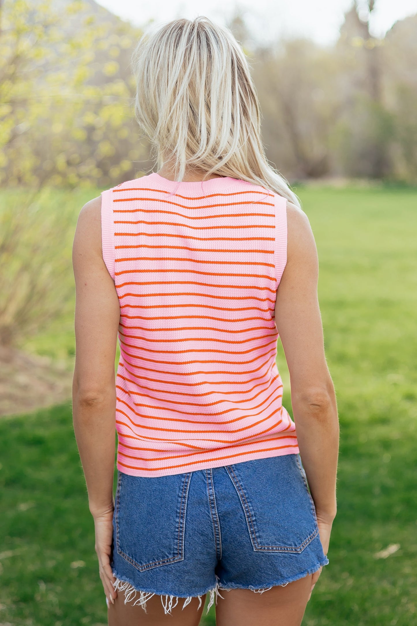 Lightweight Striped Knit Sleeveless Tank Sweater Vest — Breathable Casual Everyday Style - Sweater Vests