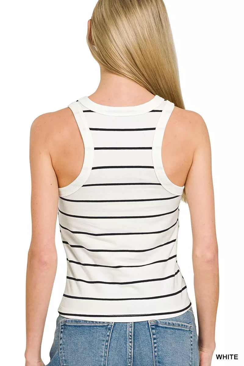 Striped Round Neck Racerback Tank Top