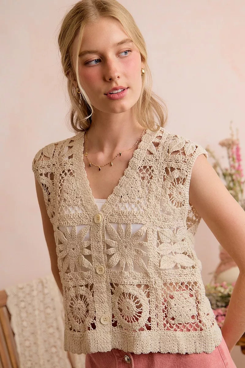 Women's Crochet Sleeveless Vest Top - Knit Vests