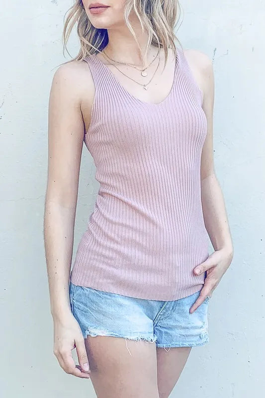Ribbed Knit Slim Tank Top - Tank Tops