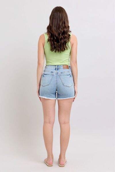 Full Size Tummy Control Raw Hem Denim Shorts Plus Size - Ro + Ivy