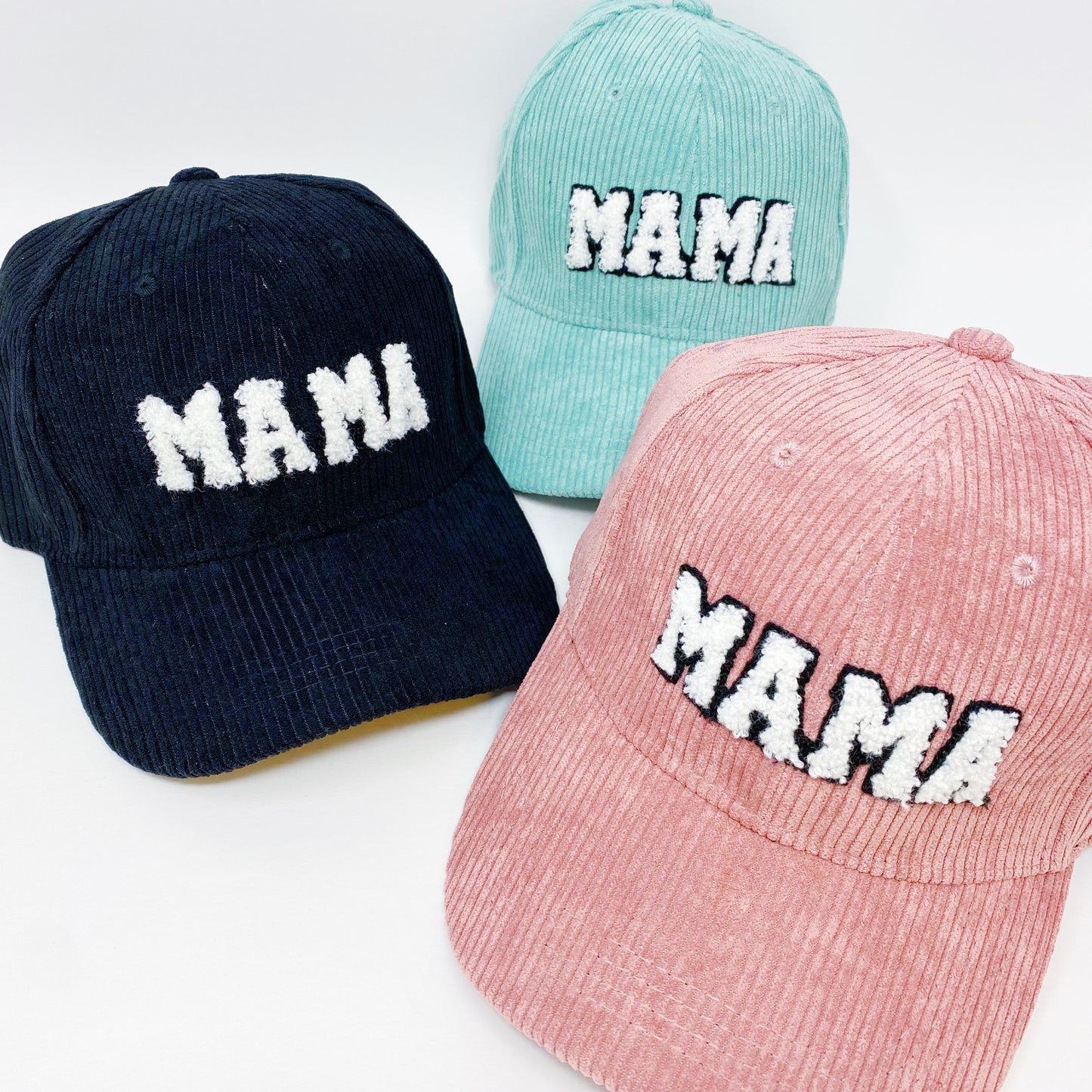 Corduroy MAMA Baseball Cap — Fuzzy Patch Letter Curved Brim Adjustable Fit - Baseball Caps