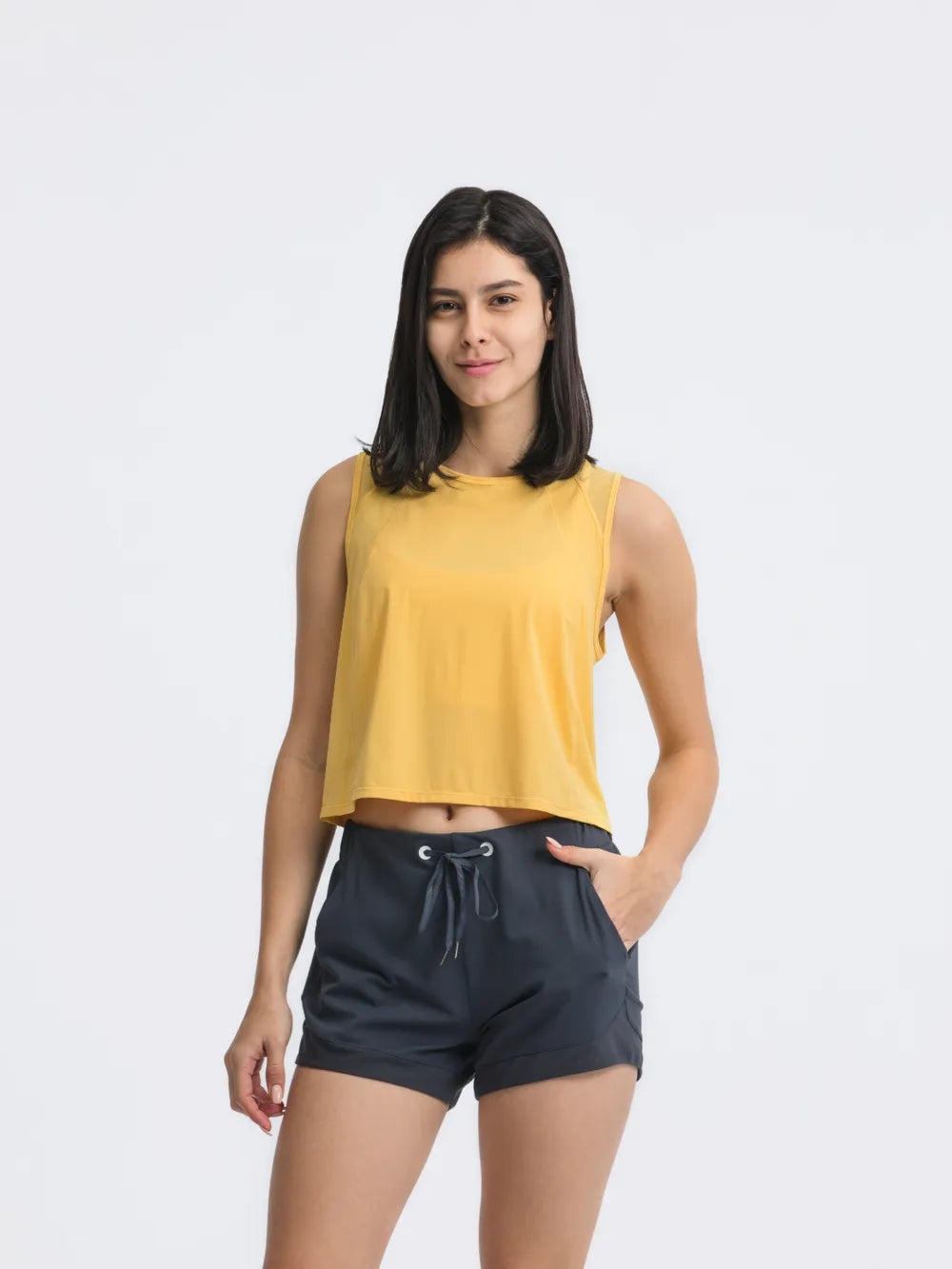 Open Back Slit Round Neck Activewear Tank Top