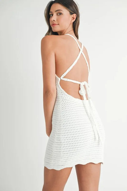 Crochet Crisscross Spaghetti Strap Mini Dress – outfit idea for women | Ro + Ivy