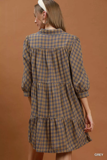 Women's Plaid Button Down Oversized Shirt Mini Dress - Mini Dresses