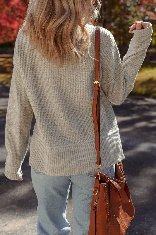 Waffle Drop Shoulder Sweater | Trendy Sweaters Outfit Idea for Women by Ro + Ivy | Elevated Basics, Modern Comfort & Style