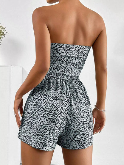 Women's Strapless Ruched Waist Romper - Rompers