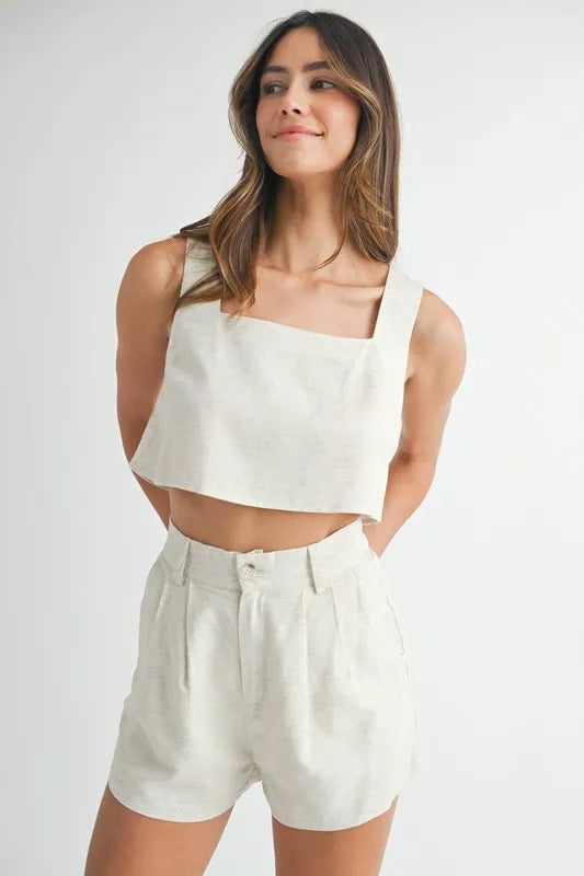 Sleeveless Crop Top And Shorts Set – Oatmeal outfit idea for women | Ro + Ivy