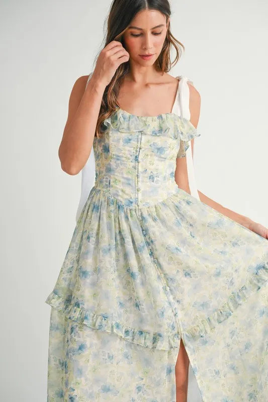 Floral Printed Shoulder Strap Midi Dress – outfit idea for women | Ro + Ivy
