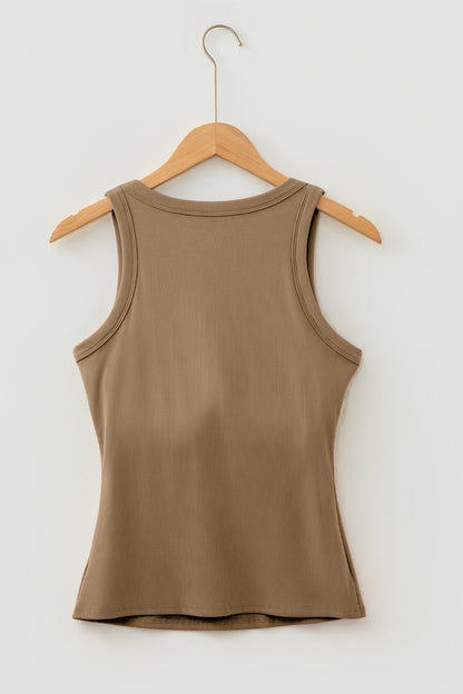 Solid Ribbed Knit Padded Tank Top