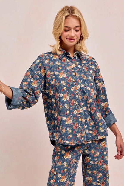 Lightweight Floral Print Button Up Long Sleeve Shirt | Trendy Shirts Outfit Idea for Women by Ro + Ivy | Elevated Basics, Modern Comfort & Style