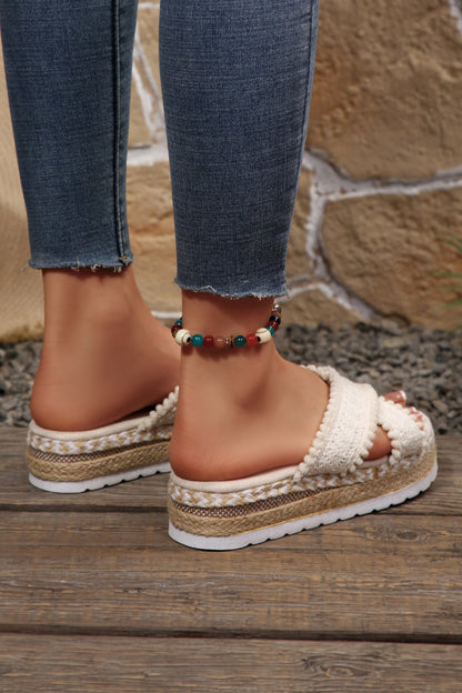 Pompom Knit Platform Slide Slippers — Chic Cozy Everyday Comfort Style - Slippers