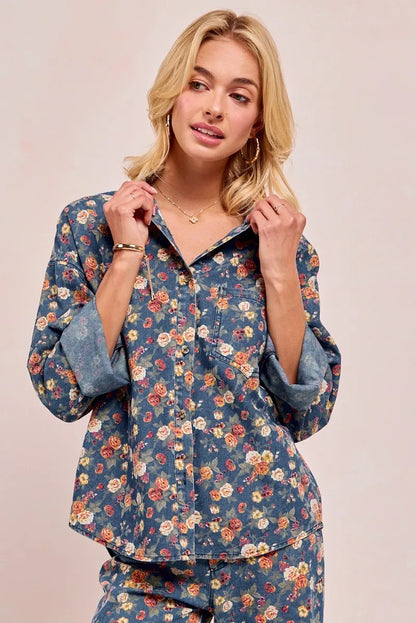 Lightweight Floral Print Button Up Long Sleeve Shirt | Trendy Shirts Outfit Idea for Women by Ro + Ivy | Elevated Basics, Modern Comfort & Style