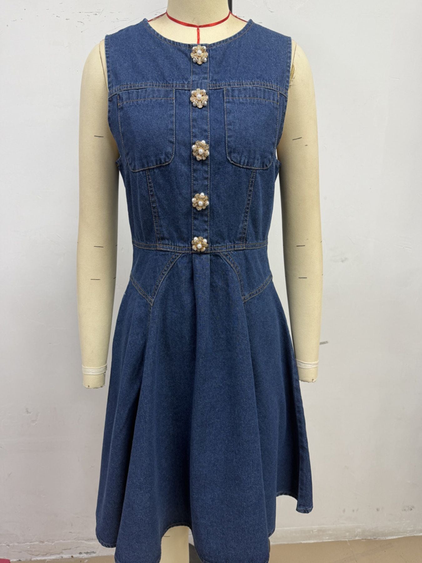 Women's Button Decor Sleeveless Denim Mini Dress - Mini Dresses