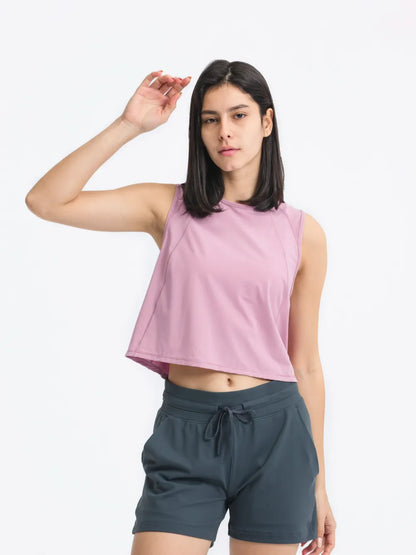 Open Back Slit Round Neck Activewear Tank Top Dusty Pink