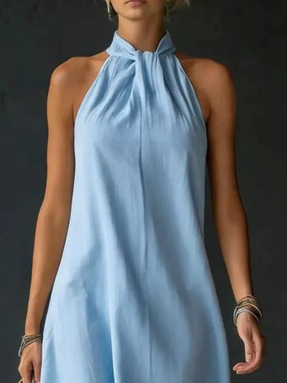 Women's Halter Neck Sleeveless Maxi Dress, Side Slit - Maxi Dresses