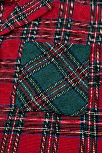 Plaid Christmas Pajama Set with Button-Front Shirt, Pockets and Drawstring Shorts