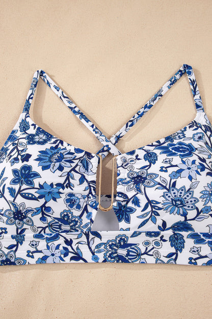 Swimwear High-Waisted Two-Piece Bikini Floral Print Keyhole — Chic Beach Style - Swimwear/Bikinis