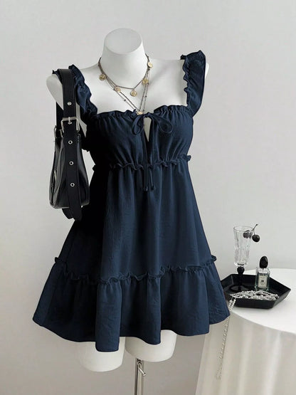 Ruffled Square Neck Mini A-Line Dress
