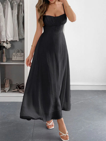 Texture Sweetheart Neck Backless Spaghetti Strap Maxi Dress - Maxi Dresses